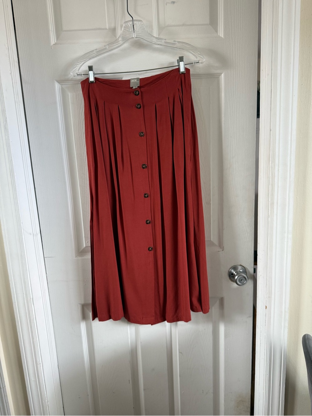 ASOS Rust-Tone Button-Front Pleated Midi Skirt